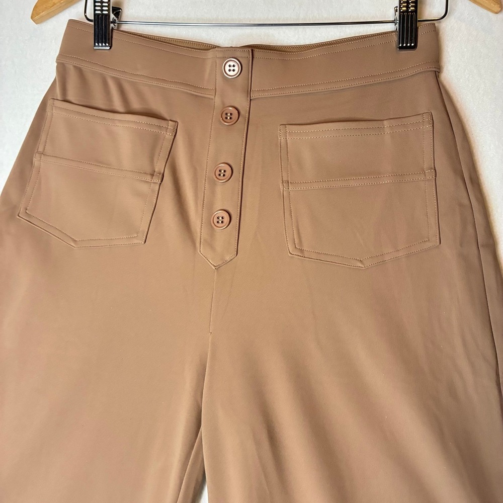 Halara Pants Women's M Petite Tan Wide Leg Button Front Stretch Trousers Pockets - Picture 3 of 11